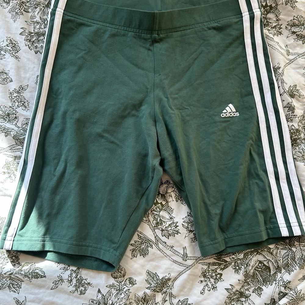 Adidas Green Bike Shorts with White Stripes
